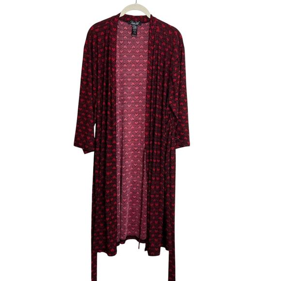 René Rofé Sleepwear Womens Robe 1X Red Black Heart Print Belted 3/4 Sleeve - Picture 3 of 7